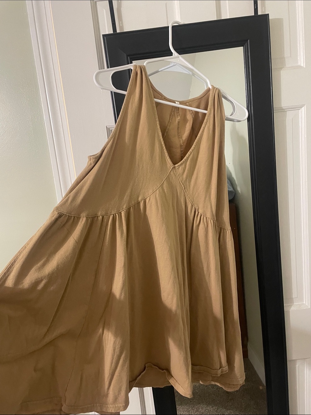 Flowy Tan V-Neck Women’s Dress